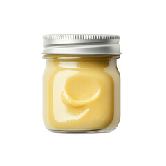 Yellow baby food jar with silver lid isolated on transparent background