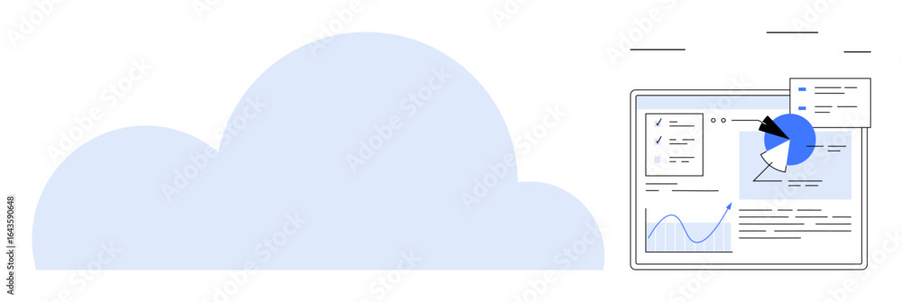 Poster cloud with overlapping digital screen displaying analytics dashboard, charts, and graphs. ideal for 