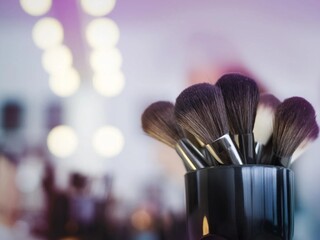 make up brushes in a mirror