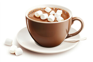 Warm and cozy hot chocolate with marshmallows in a brown mug
