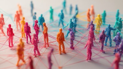 A vibrant scene of numerous colorful people gathered outdoors, engaging in an energetic activity on a bright, sunny day with a clear sky and a sandy ground
