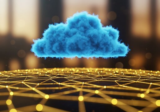 Blue cloud computing concept with digital network