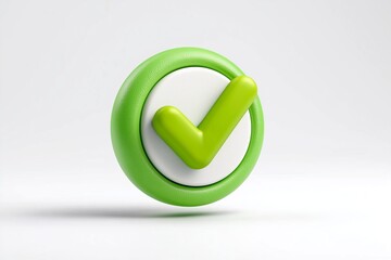 3D Green Check Mark Symbol on a White Background Signifying Approval and Success