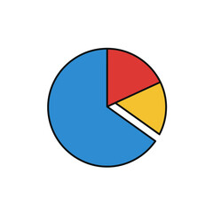 Fototapeta premium A pie chart icon with three segments in blue, red, and yellow, with one slice slightly separated.