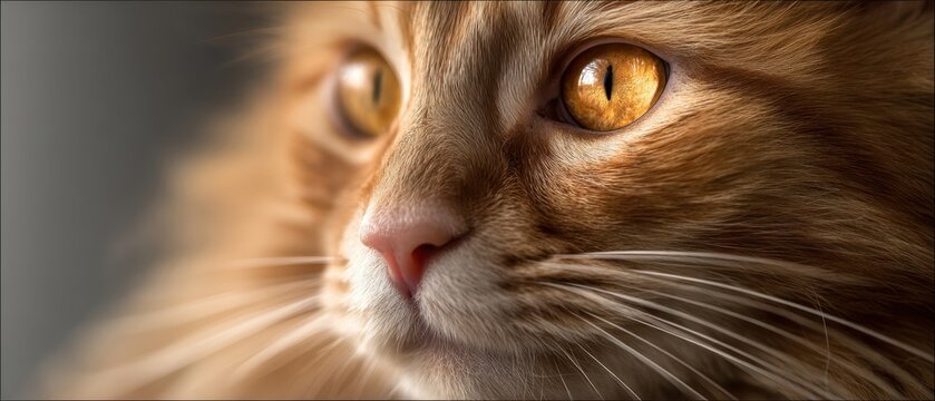 The captivating gaze of a beautiful orange cat in soft light. - Powered by Adobe