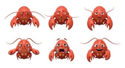 Cartoon crawfish characters with various expressions