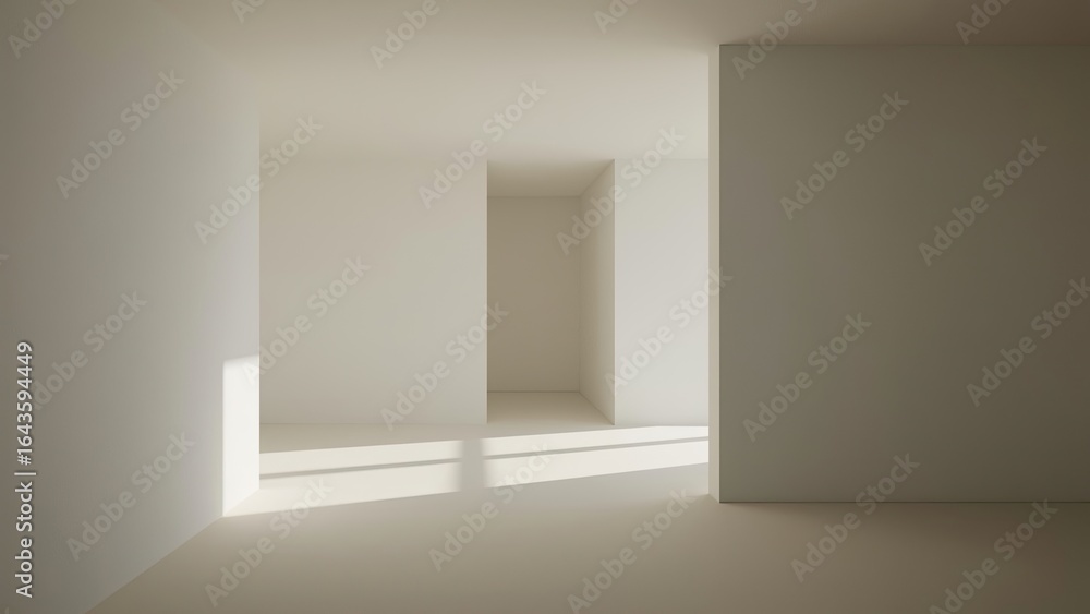 Poster empty modern room with soft light and shadows.