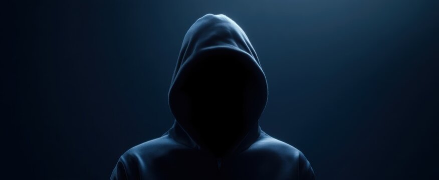 The mysterious hooded figure standing in shadowy isolation. - Powered by Adobe