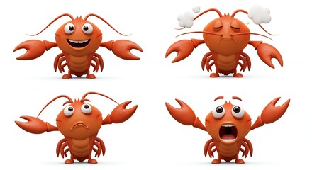 Cartoon lobster characters set with different expressions