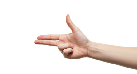 Hand gun gesture stock photo for creative projects and design needs on isolated black background image