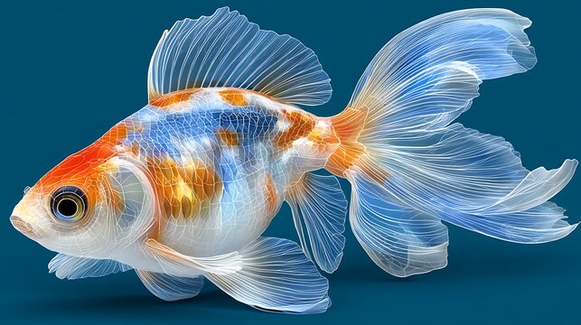 Beautifully Colored Goldfish With Translucent Fins Swimming Gracefully