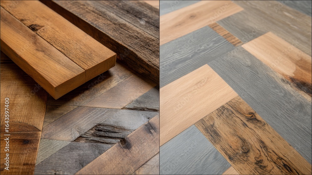 Poster flat lay of reclaimed barn wood planks with pronounced grain knots and weathering patterns for rusti