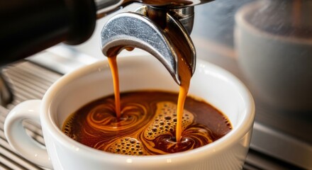Espresso Perfection: A Close-Up of Espresso Pouring into a Cup