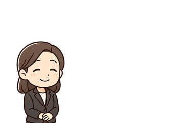 会話を優しい笑顔で聞くベテラン女性社員のイラスト