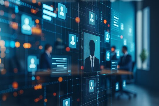Digital HR Meeting: Virtual Network of Professionals in Business Attending a Futuristic Digital Interface
