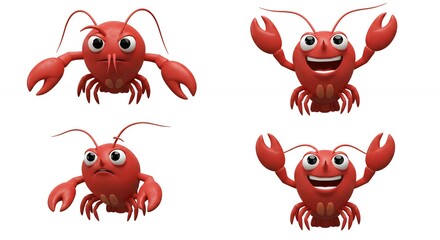 Four cartoon lobster illustrations in various expressions