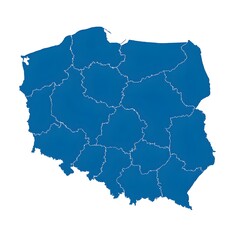 Blue Map of Poland with Provinces on White Background
