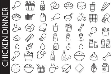 Chicken Dinner Vector Icon Set 🍗: Fried and roast chicken, buckets, and all the sides! Perfect for restaurant menus, flyers, and delivery apps.