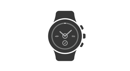 A flat design icon of a black smartwatch displaying health and fitness tracking features.