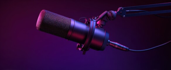 The Professional Microphone Set Against a Vibrant Purple Background.
