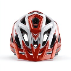 A vibrant red and white full-face mountain bike helmet, showcasing aerodynamic design and extensive ventilation