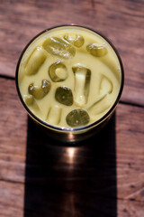 Cold matcha on the table