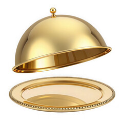 Fototapeta premium Golden cloche and plate isolated on transparent background