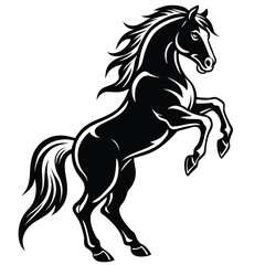 Standing horse silhouette vector illustration. black horse white background.
