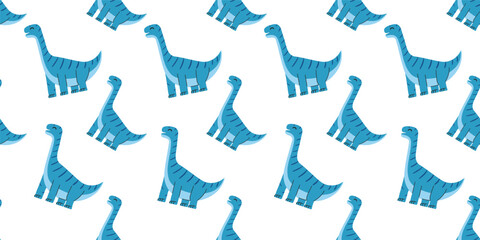 Seamless vector pattern with blue brachiosaurus dinosaurs. Flat design.
