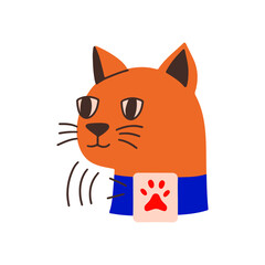 Portrait of a cat with a gps tracker on a collar. Technological Wi-Fi device for tracking the geolocation of a pet.