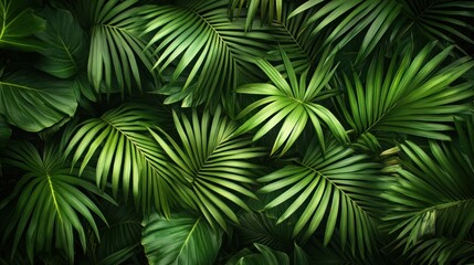 Lush Green Tropical Palm Leaves Background