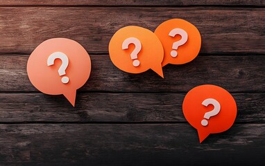 Question Mark Speech Bubbles on Wooden Background