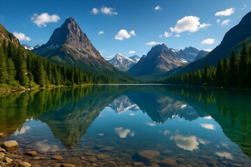 Serene Mountain Lake with Reflection and Clear Water
