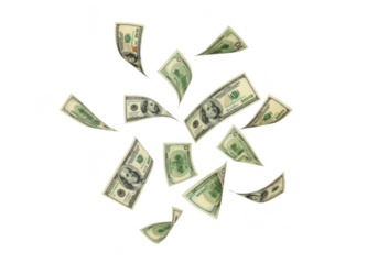 Us dollar bills flying isolated on transparent background