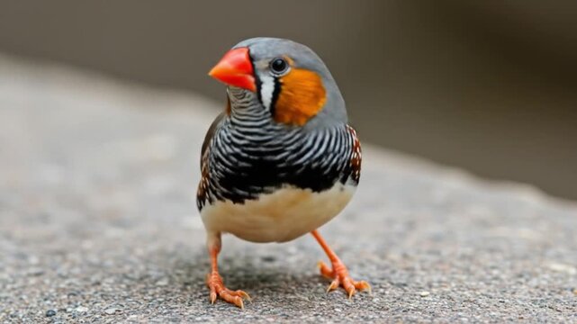 Colorful Zebra Finch Standing on the Floor. AI video