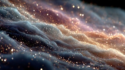 Scene of stardust being reborn through silver rainfall into new cosmic form