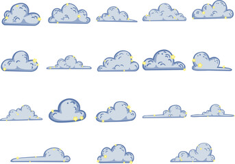 Cloud and star doodle line cartoon illustration for decoration on night sky landscape.