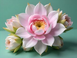 Delicate Pink Lotus Blossom Arrangement Captured in Striking Detail Against a Solid Background