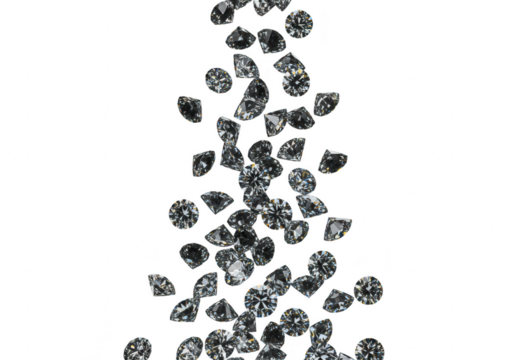 Falling black diamonds isolated on transparent background