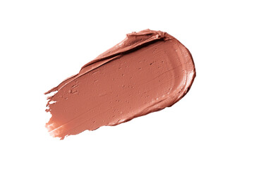 Lipstick swatch isolated on transparent background. Brown matte lipstick smear smudged showcasing lipstick texture.