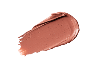 Lipstick swatch isolated on transparent background. Brown matte lipstick smear smudged showcasing lipstick texture.