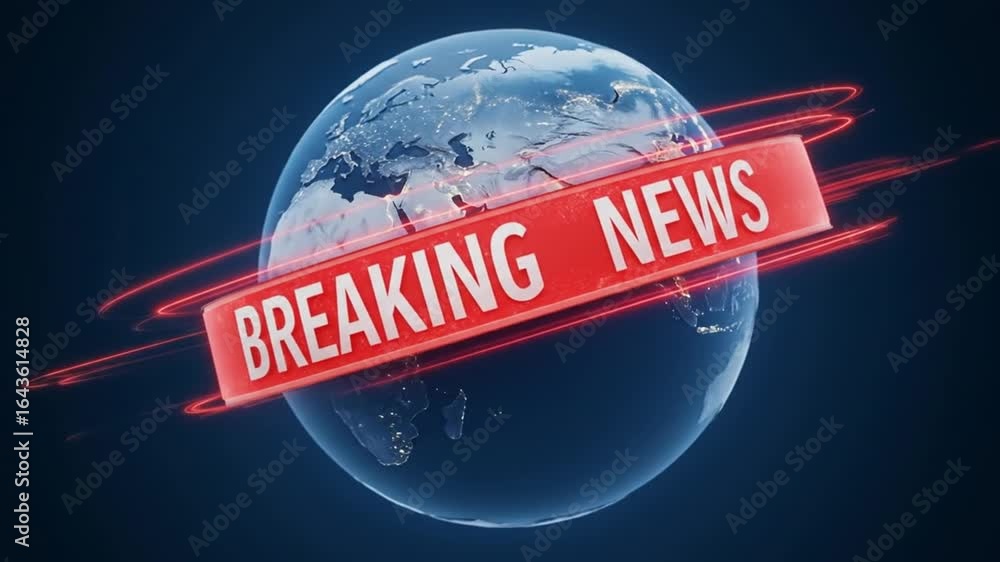 Aufkleber global event unfolding on earth with breaking news animation element