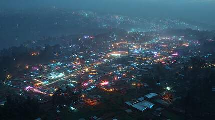 Aerial view of city lights at night landscape cityscape urban scenery travel destination illuminated buildings 100