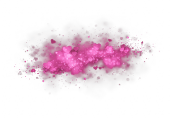Pink heart shaped glitter cloud with sparkling dust and smoke effect isolated on transparent background