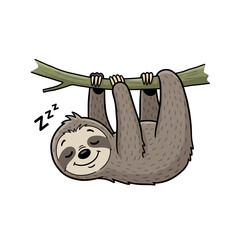 Cute Sleepy Sloth Snooze Isolated