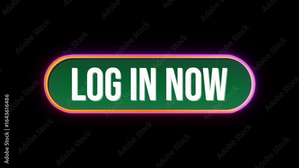 Fototapete log in now button click animation with computer mouse cursor and luxury neon glow colorful border on