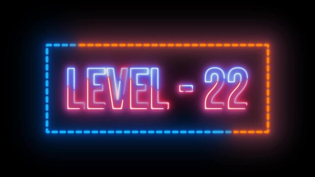 Neon Multicolor Level 22 Text Animation with Dotted Rectangle Border on Black Background