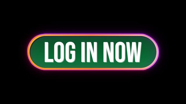 Log In Now Button Click Animation with Computer Mouse Cursor and Luxury Neon Glow Colorful Border on Black Background_1