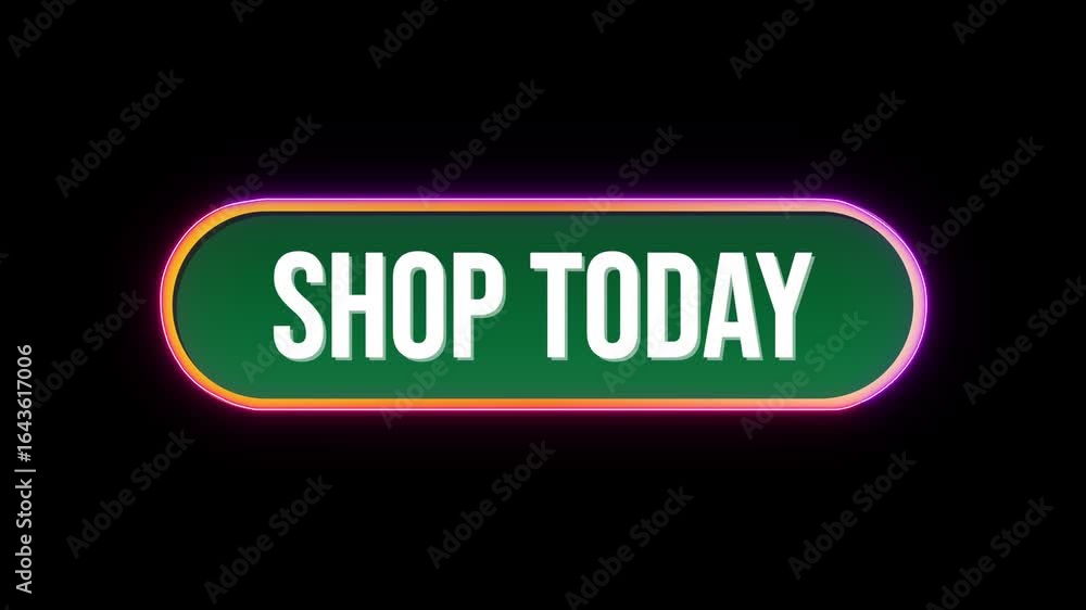 Fototapete shop today button click animation with computer mouse cursor and luxury neon glow colorful border on