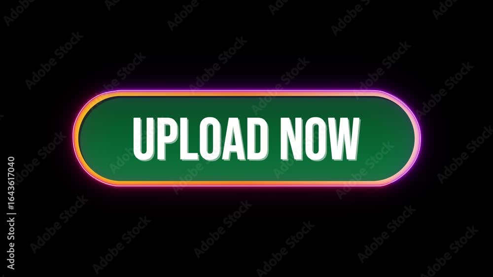 Fototapete upload now button click animation with computer mouse cursor and luxury neon glow colorful border on